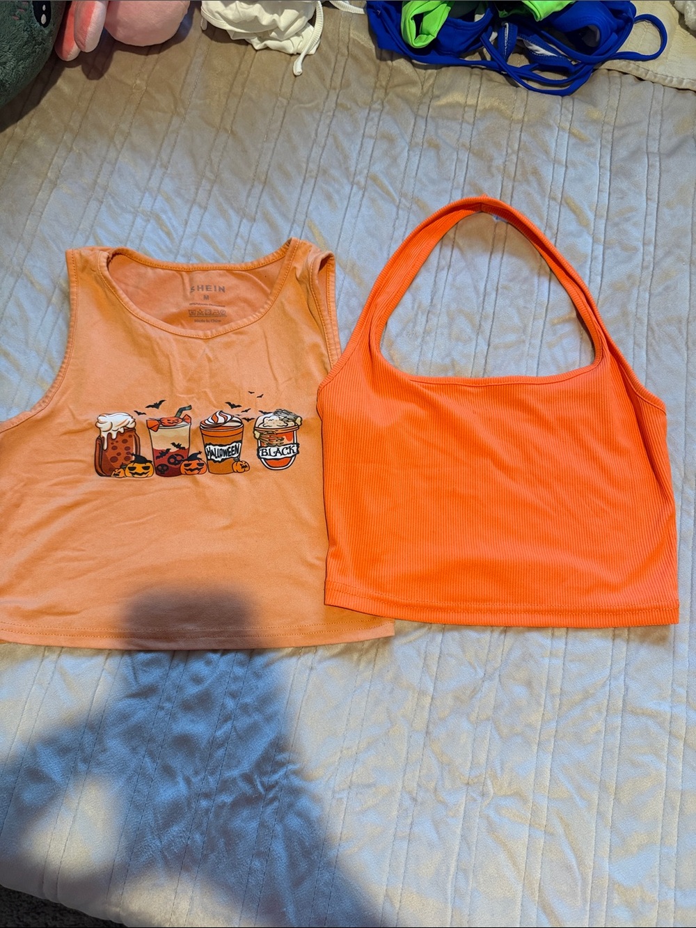 SHEIN Orange Kids Halloween Graphic Tank & Neon Orange Crop Tank Set